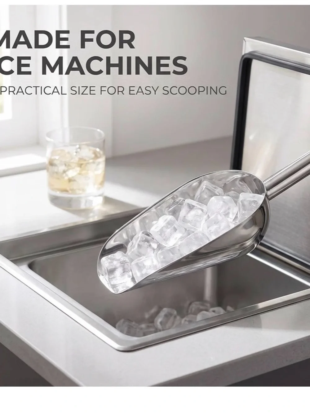 Ice Scoop for Freezer, Silver Stainless Multipurpose Metal for Ice Machine